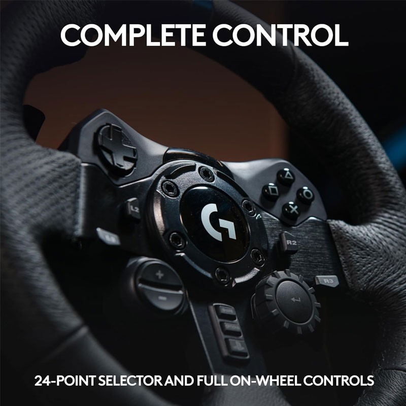 Logitech G923, Responsive Driving Design, Dual Clutch Launch Control, Genuine Leather Steering Wheel Cover, Gaming Racing Wheel And Pedals For PS4 And PS5-27984