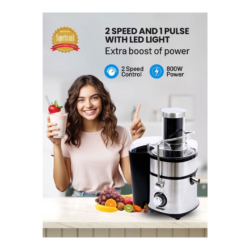 Geepas, Compact Electric Blender, Juicer, Chopper And Grinder, 2 Speed Pulse Function For Ice Crusher, 800W, 4 In 1 Juicer And Blender, GSB5451 -31053