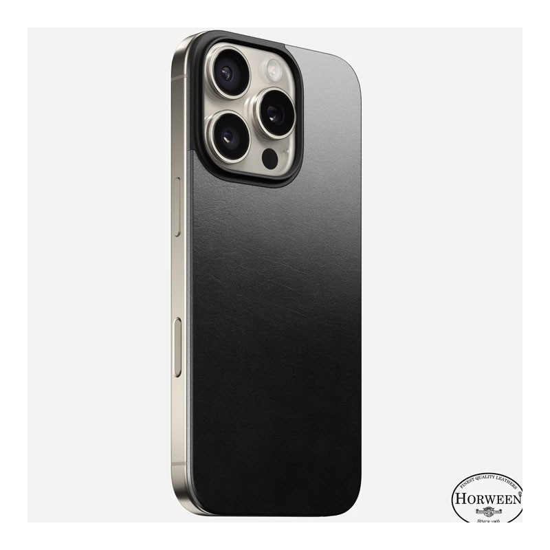 Nomad, Magnetic Leather Back, MagSafe And Wireless Charging Compatible, Horween leather, Ultra Thin Protection Phone Case For iPhone 16 Pro Max, Black-34284