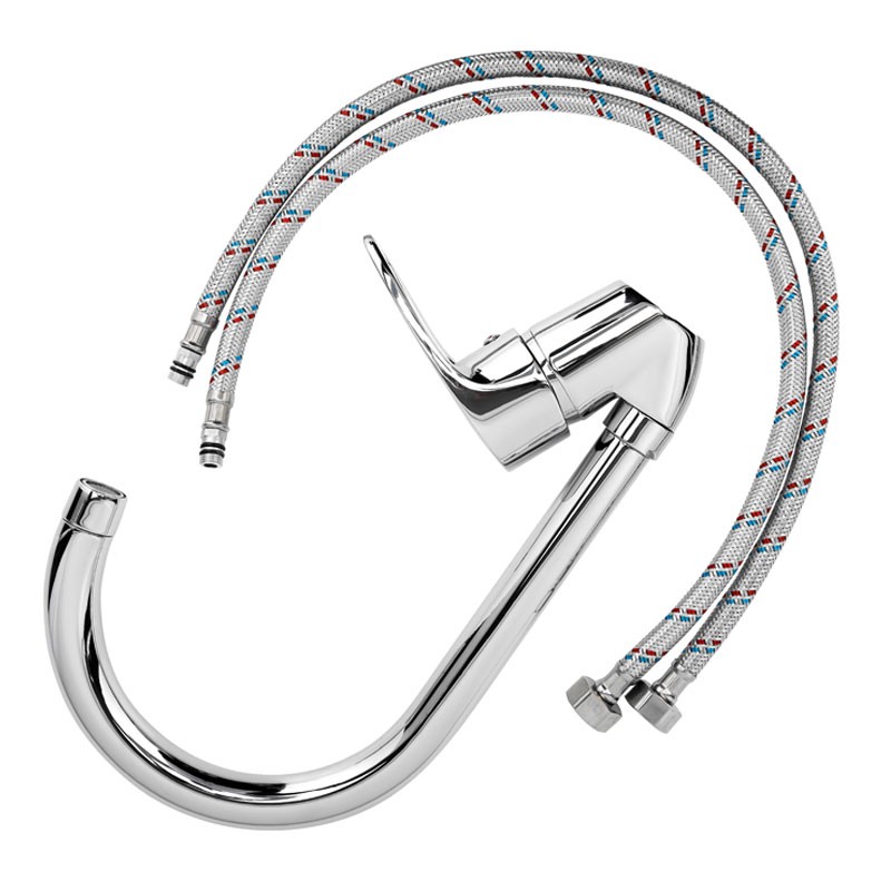Krypton, High Quality Material In Chrome Color, Durable 40MM Ceramic Disc Cartridge, Leak Proof, Solid Handle And 360 Degree Swiveling Spout, Alpha Series Single Lever Kitchen Mixer, KNSW6406-32600