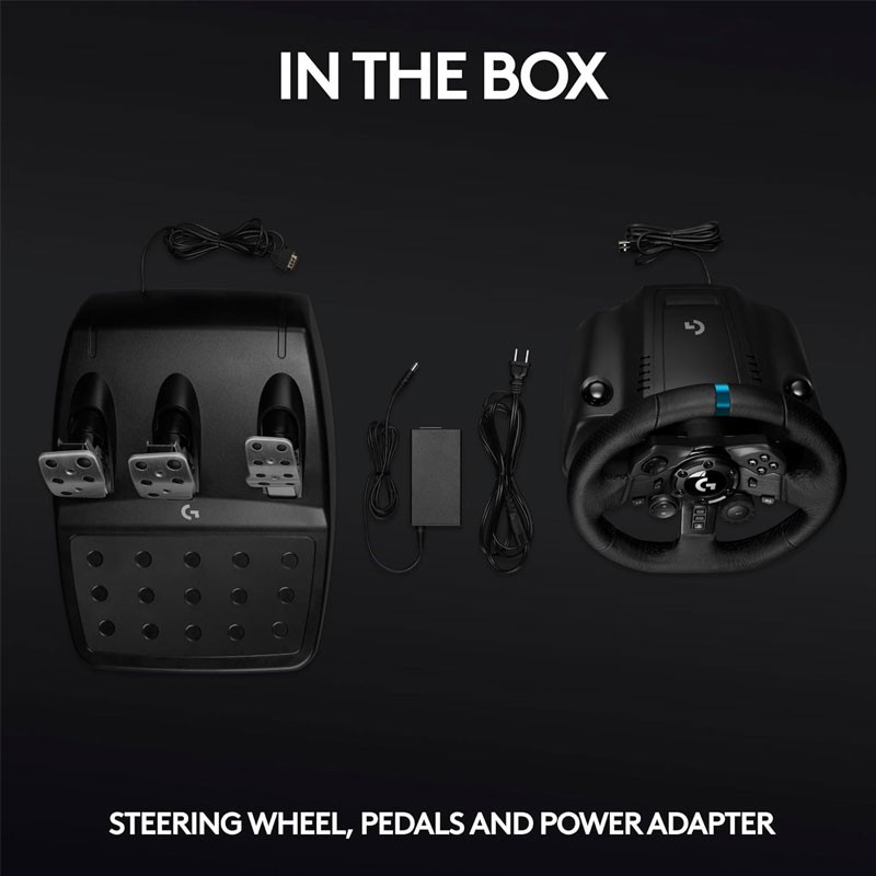 Logitech G923, Responsive Driving Design, Dual Clutch Launch Control, Genuine Leather Steering Wheel Cover, Gaming Racing Wheel And Pedals For PS4 And PS5-27983