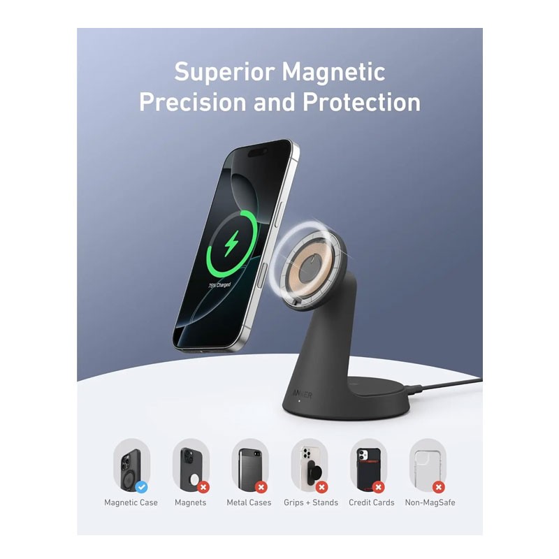Anker MagGo 2 In 1 Dock Stand Qi2 15W Wireless Charger, A25M7H11-29273