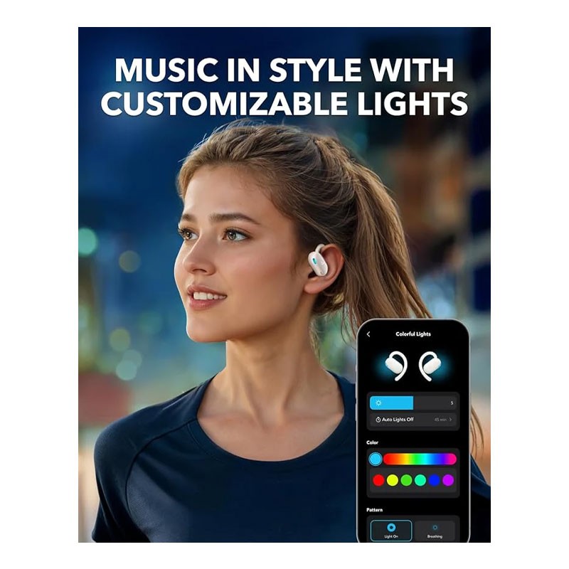 Anker Soundcore V20i, Adjustable Ear Hooks, Ultra Comfort, Snug Fit, Powerful Sound, Clear Calls, IP55, LED Lights, 36H Playtime, Multipoint Connection, Wireless Bluetooth Earbuds, White, A3876H21-29166