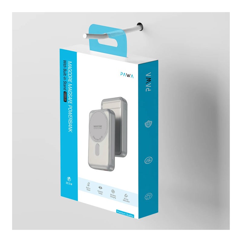 Pawa MagCore Magsafe 10000mAh Power Bank With Built In Stand, Titanium, PW-PBMGSF20-TT-32803