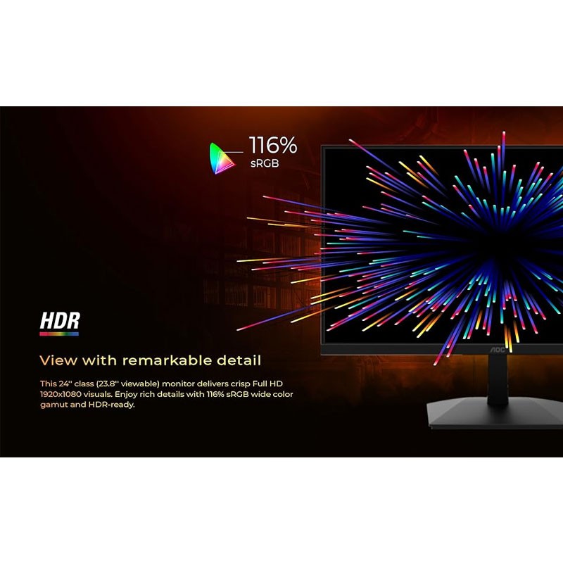 AOC, 180Hz 1ms, Adaptive Sync, HDR Ready, HDMI 2.0, Display Port, 3 Sided Frameless, Full HD 24 Inch Gaming Monitor, 24G15N -28022