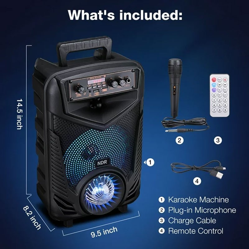 NDR P44 Karaoke Machine Speaker with Microphones and Remote,Portable Bluetooth  LED Karaoke Speaker -3484