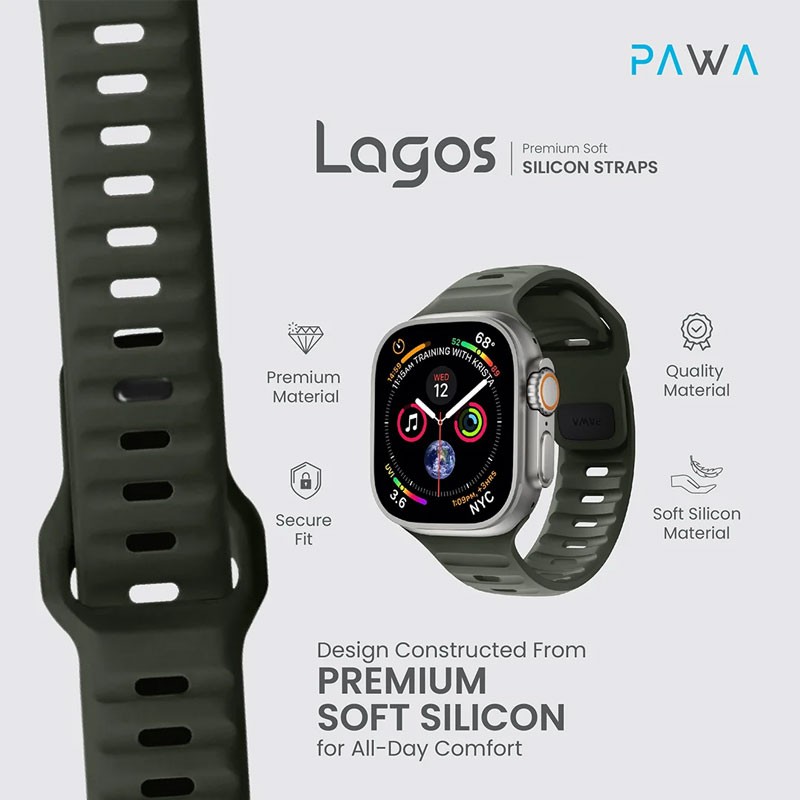 Pawa Lagos Water And Sweat Resistant Premium Soft Silicon Straps, Ash Green-19210