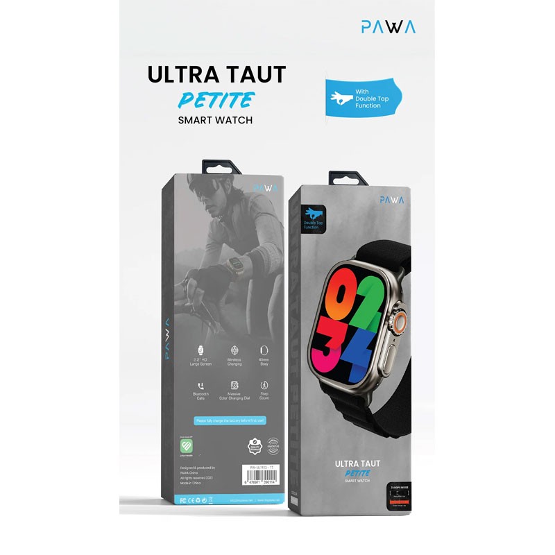 Pawa Ultra Taut Petite 2.2 Inch HD Display, Wireless Charging, Shockproof Design, Bluetooth Calls, Smart Watch With 2 Straps, Black-19162