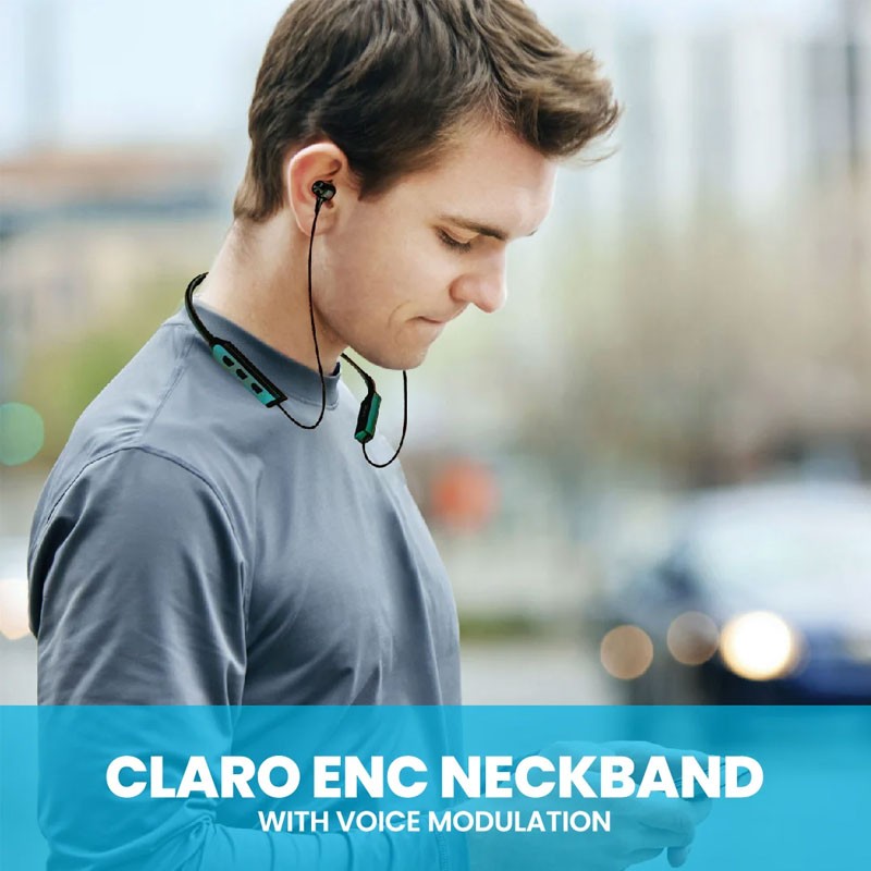 Pawa Claro ENC Bluetooth Wireless Neckband With Voice Modulation, Crystal Sound Clarity, Green-19157