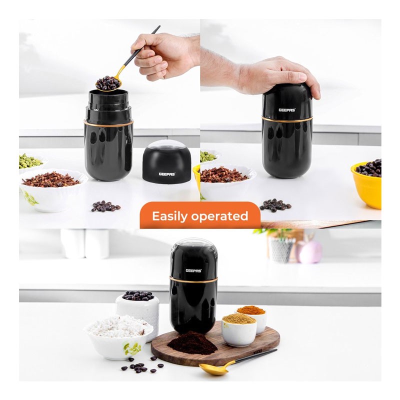 Geepas, 80g Capacity, 200W Powerful Motor, Durable Stainless Steel Jar And Blade, ABS Housing, Ergonomic Grip, Coffee Grinder, GCG41023-29460