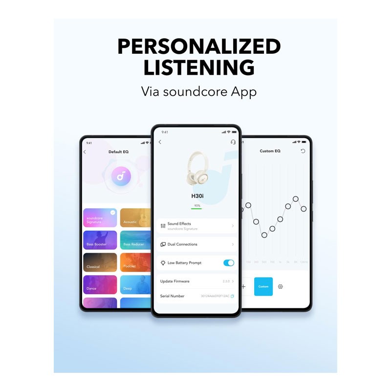 Anker Soundcore H30i, 40mm Pure Bass Drivers, 70 Hrs Battery, Foldable Design, App Connectivity, Dual connection, Wireless Bluetooth OnEar Headphone, Black, A3012H21-29076