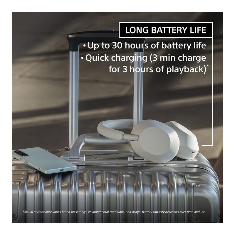 Sony WH-1000XM5, Up To 40 Hours Battery, Carrying Case, Best Active Noise Cancelling Wireless Bluetooth Over Ear Headphones With Mic For Clear Calling, White-30333