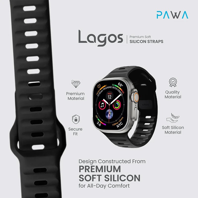 Pawa Lagos Water And Sweat Resistant Premium Soft Silicon Straps, Ultra Black-19203