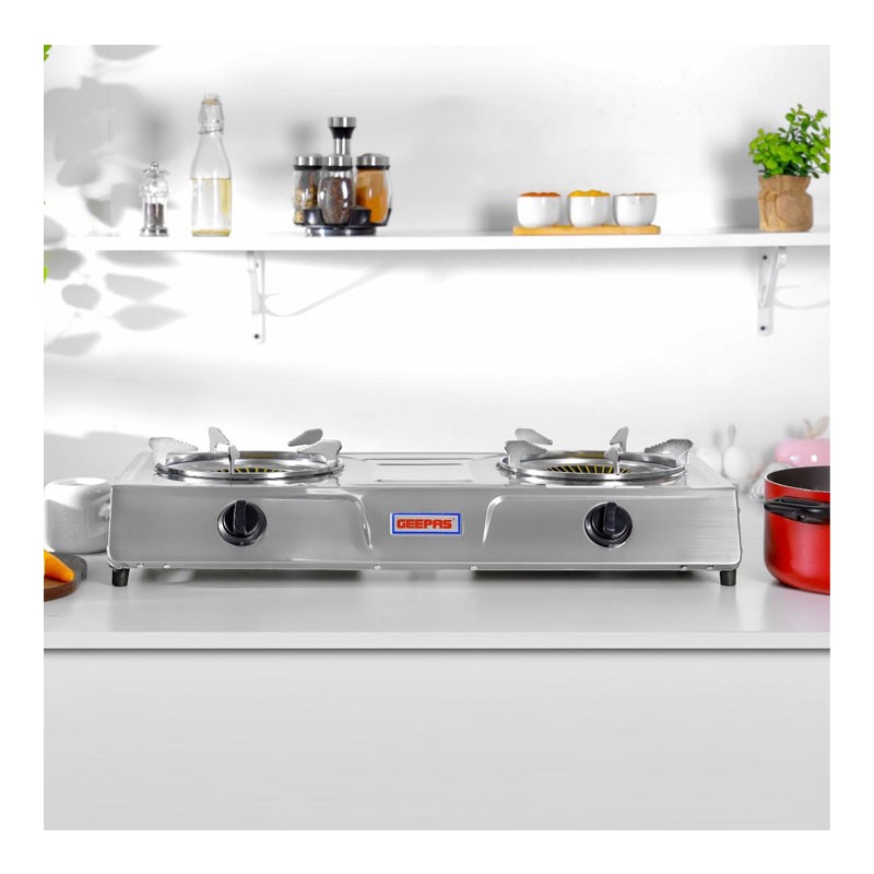 Geepas, Attractive Design, Gas Range 2 Burner Stove Cooktop, Auto Ignition, Outdoor Grill, Camping Stoves, Stainless Steel Body Cooker, 2 Burner Gas Hob, GK6856-33528