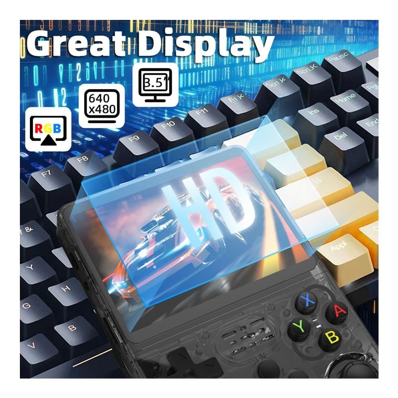R36S Handheld Gaming Console 3.5 Inch Retro Handheld Video Games Consoles Built in Rechargeable Battery, Portable Style Preinstalled Hand Held Game Consoles System, Black -36458