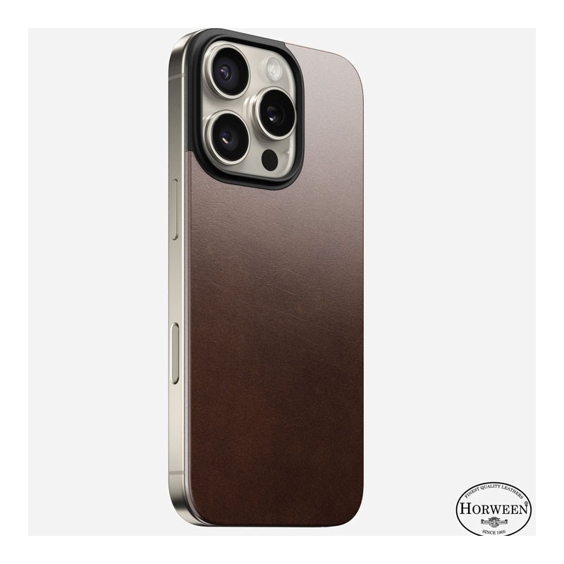 Nomad, Magnetic Leather Back, MagSafe And Wireless Charging Compatible, Horween leather, Ultra Thin Protection Phone Case For iPhone 16 Pro Max, Rustic Brown-34281