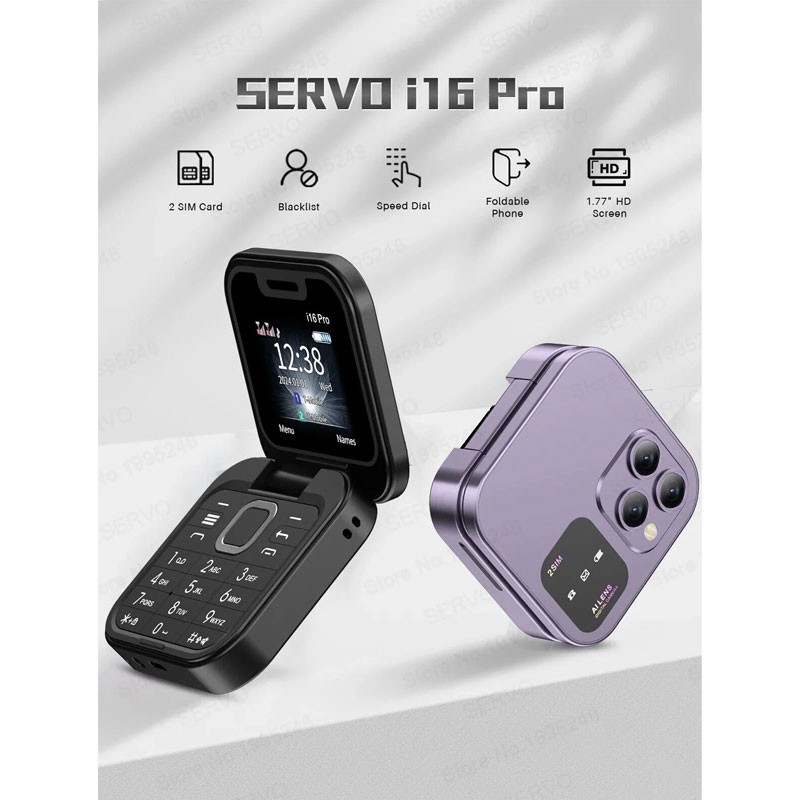 Servo i16 Pro, FM Radio, Cover Screen Disply, Duel Nano sim, 1.77 inch HD Screen, Foldable Mini Mobile Phone-11602