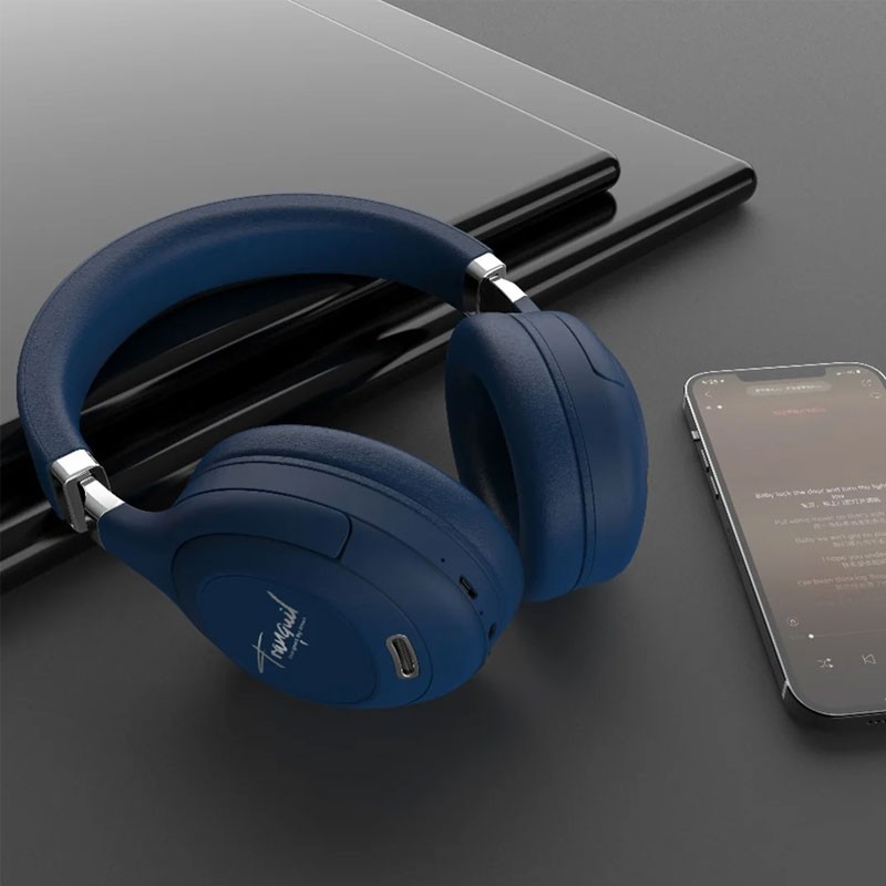 Pawa Tranquil, Dual Mode, Type C Charging, Deep Bass, Foldable Design, Microphone, ANC, Over Ear Bluetooth Wireless Headphone, Blue-19152