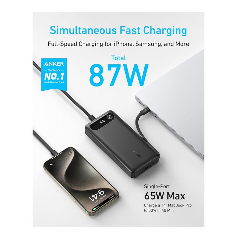 Anker PowerCore, 20000mAh With Built In USB C Cable, 87W Max Fast Charging Power Bank, A1383H11-29035