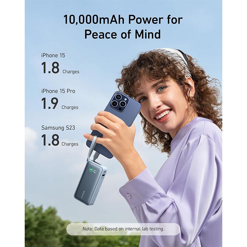 Anker Nano Power Bank 10000mAh 30W With Built-In USB-C Cable, A1259H21-35514