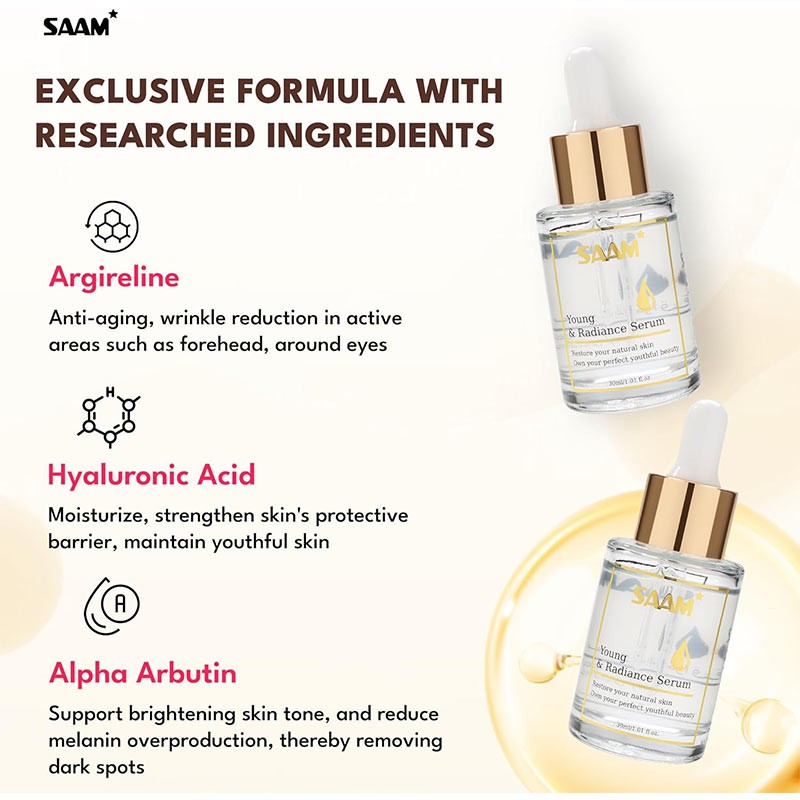 SAAM Young Serum for with Arigeline & Hyaluronic Acid, Face Serum for Anti-Aging, Wrinkles & Sagging Skin, Youthful Appearance & Radiant Skin 30ml-35897