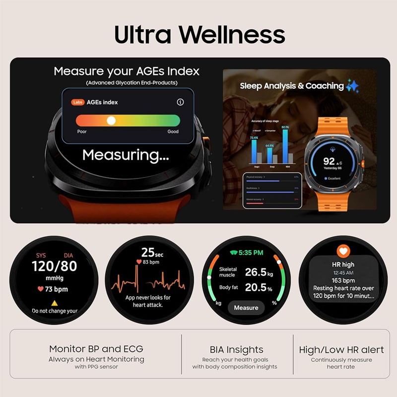 Samsung Galaxy Watch Ultra LTE, Upto 100h battery, 3nm Processor, Dual GPS, Sapphire Glass And Titanium, IP68, BP And ECG Monitor, 47mm Smart Watch-15351