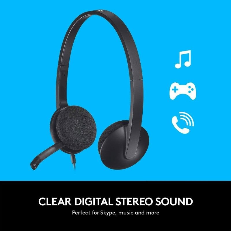 Logitech H340 USB Computer Headset, Stereo Sound, Noise Cancelling Mic, Black, H340-36693