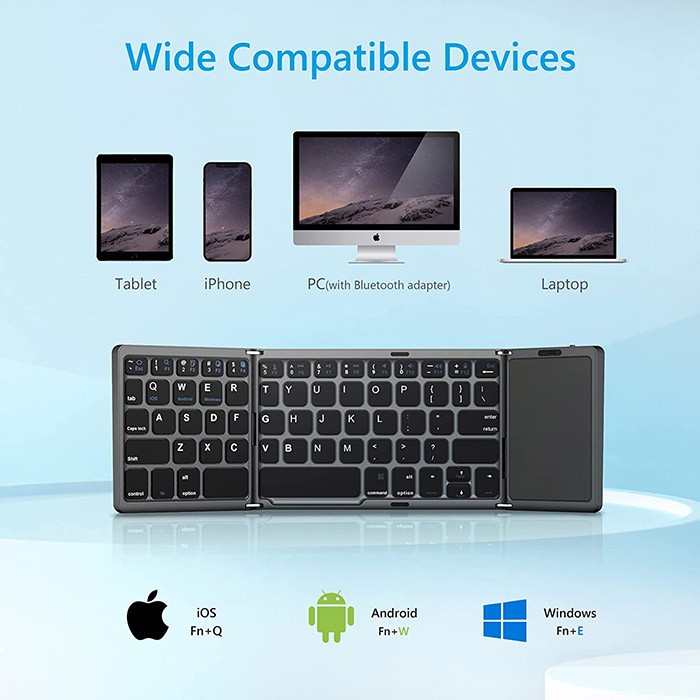 Portable Wireless Bluetooth Folding Keyboard, Ultra Slim Pocket Size, Rechargeable, for iOS, Android & Windows Tabs, Smartphones, with User Manual & USB Charging Cable - Black-54