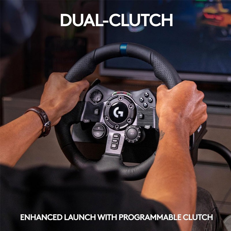 Logitech G923, Responsive Driving Design, Dual Clutch Launch Control, Genuine Leather Steering Wheel Cover, Gaming Racing Wheel And Pedals For PS4 And PS5-27979