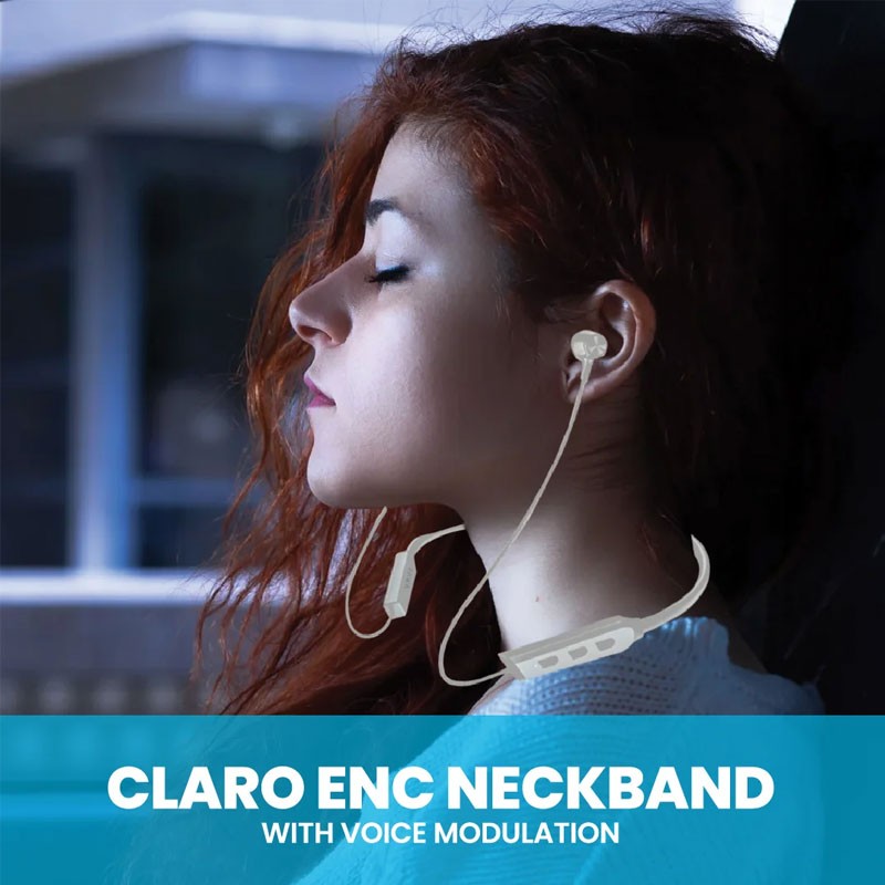 Pawa Claro ENC Bluetooth Wireless Neckband With Voice Modulation, Crystal Sound Clarity, Grey-19156