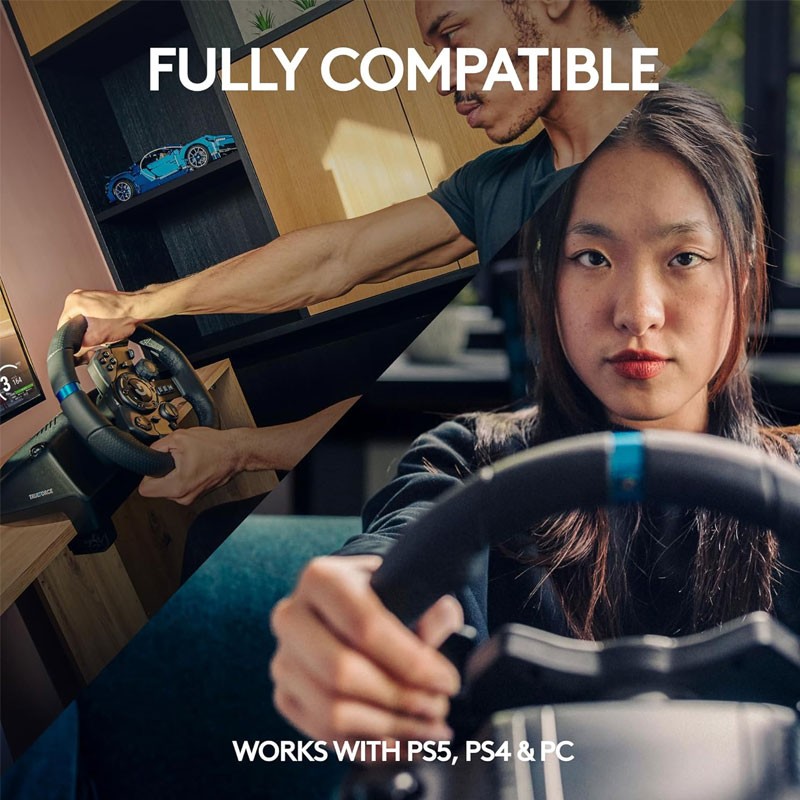 Logitech G923, Responsive Driving Design, Dual Clutch Launch Control, Genuine Leather Steering Wheel Cover, Gaming Racing Wheel And Pedals For PS4 And PS5-27978