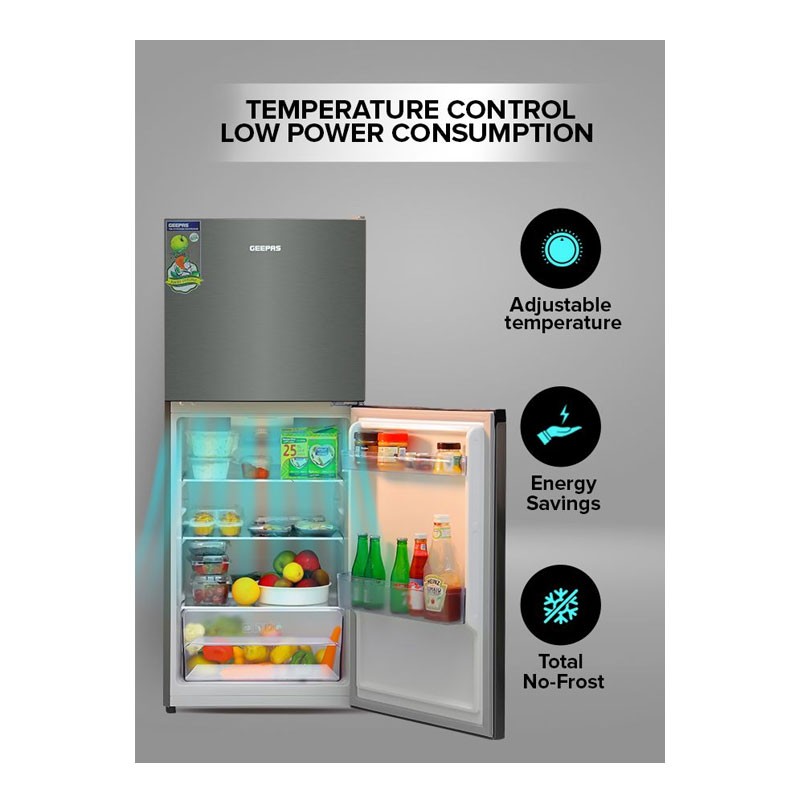 Geepas, Multi Airflow With Faster And Deep Cooling, 250L Gross Capacity Double Door No Frost Refrigerator, GRF2522SXN-28968