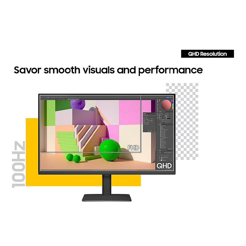Samsung S60D QHD ViewFinity, 24 Inch IPS 100 Hz Refresh Rate Display, Flicker Free, Eye Saver Mode, HDR10,  Flat QHD High Resolution Monitor, LS24D606EAMXUE -32101