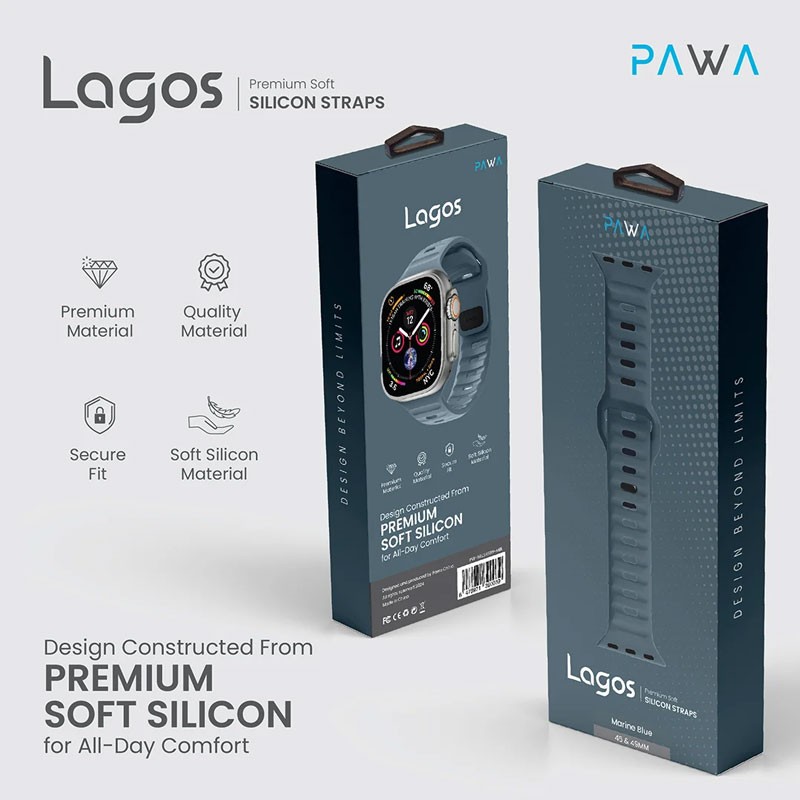 Pawa Lagos Water And Sweat Resistant Premium Soft Silicon Straps, Marine Blue-19206