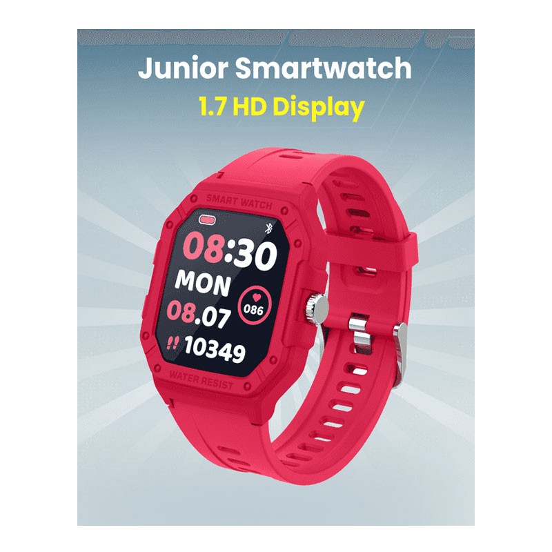 Moxedo Junior, 1.7 Inch HD Screen, Cool 6 Watch Faces, Sleep Mode, 22 Sports Modes, Alarm Clock, Pedometer With Built In Kids Games, SmartWatch For Girls And Boys, Red, MX-SWK22-RD-28571