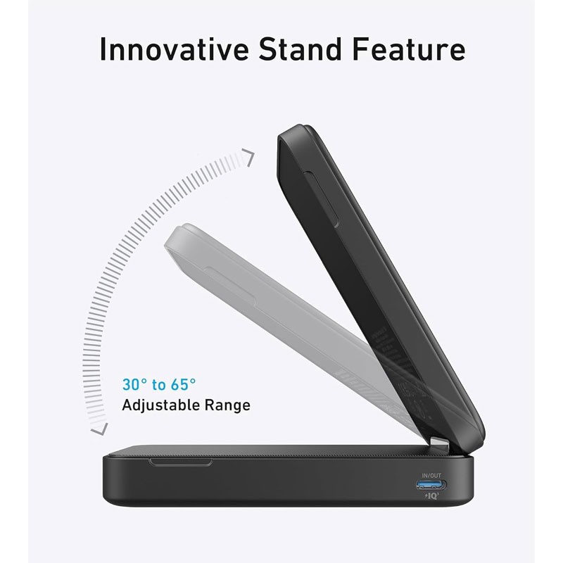 Anker MagGo Power Bank, 15W Fast MagSafe Mobile Charger, 6600mAh Battery, Adjustable Folding Stand, Black, A1643H11-19887