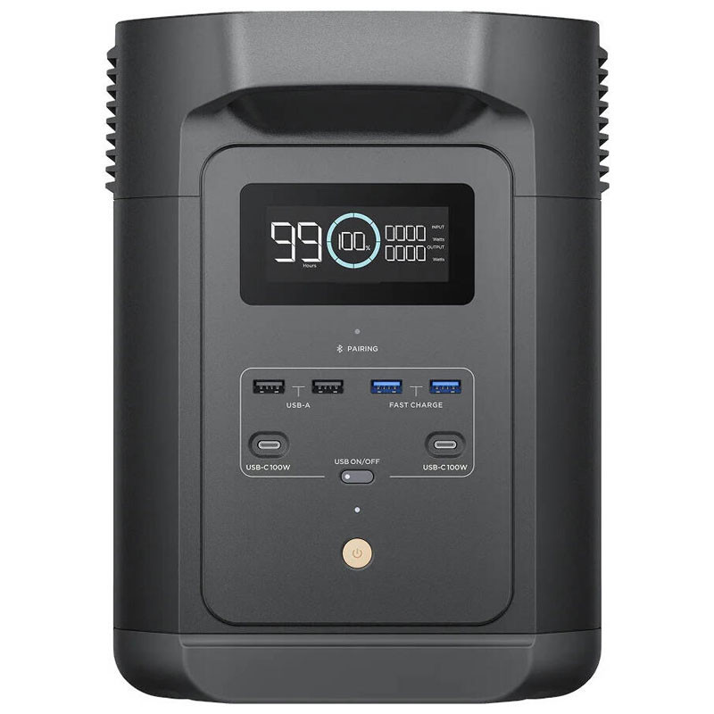 EcoFlow Delta 2 EF980, E980 Portable Power Station, 500W Rated Power, 980Wh Capacity, 13 Output Ports, 30 ms AutoSwitch, LiFePO4 Battery, WiFi and Bluetooth Connectivity, Black,  EF980-36638