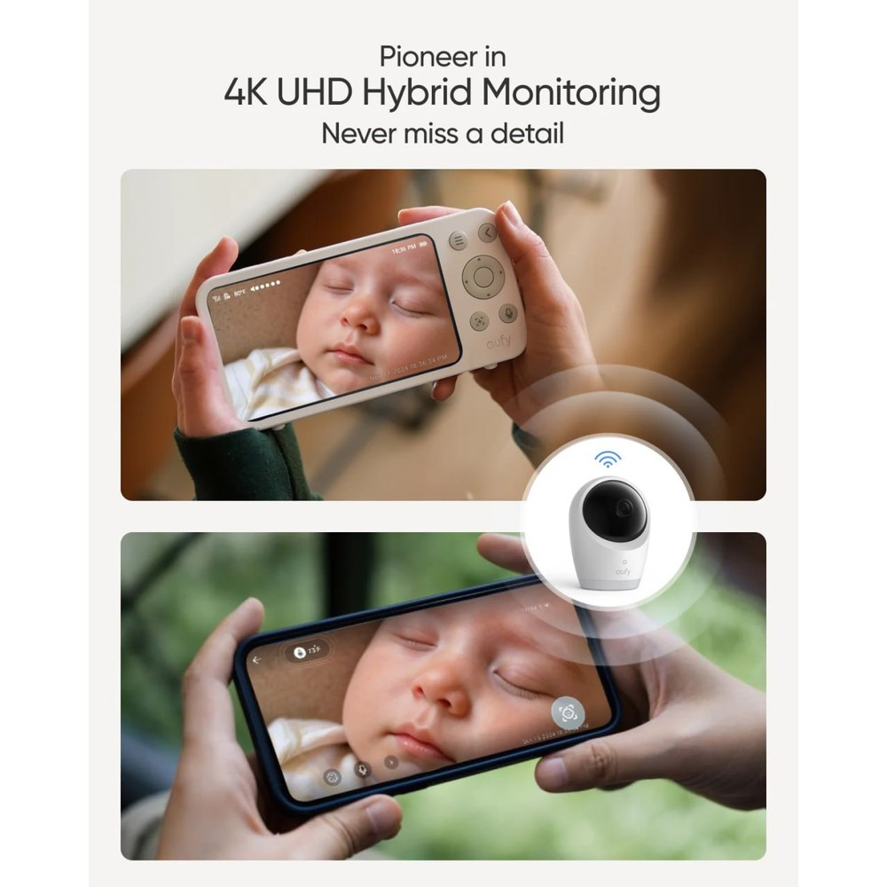Anker eufy Baby Monitor E21, 1080p HD Video, Night Vision, Two Way Audio, White, E21-38655