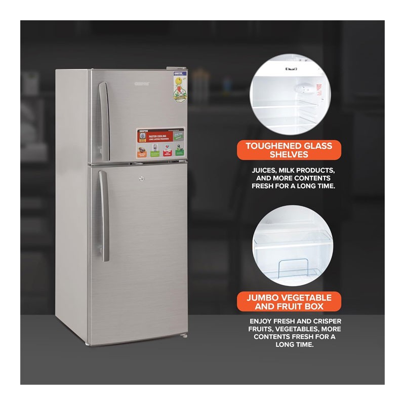 Geepas, Free Standing Durable Double Door Refrigerator, Quick Cooling And Longlasting Freshness, Low Noise, Low Energy Consumption, Defrost Refrigerator, Double Door Refrigerator, GRF2209SXE-33898