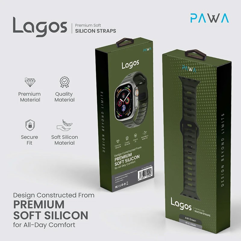 Pawa Lagos Water And Sweat Resistant Premium Soft Silicon Straps, Ash Green-19209