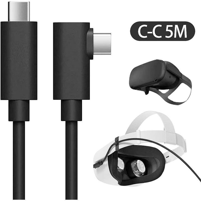 16ft Link Cable USB 3.2 Gen1 for Oculus Quest 1/Quest 2/Quest Type-C-C Right Angle Fast Charger Cord, 90 Degree Elbow Design More Stable Without Falling Off-35357