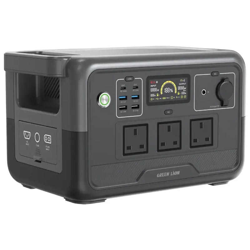 Green Lion PGX800 Power Station 768Wh 30000mAh LiFePO4, 800W AC Output, Fast AC & Solar Recharge – GNPGX800PSBK-35657