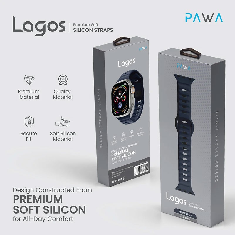 Pawa Lagos Water And Sweat Resistant Premium Soft Silicon Straps, Atlantic Blue-19212