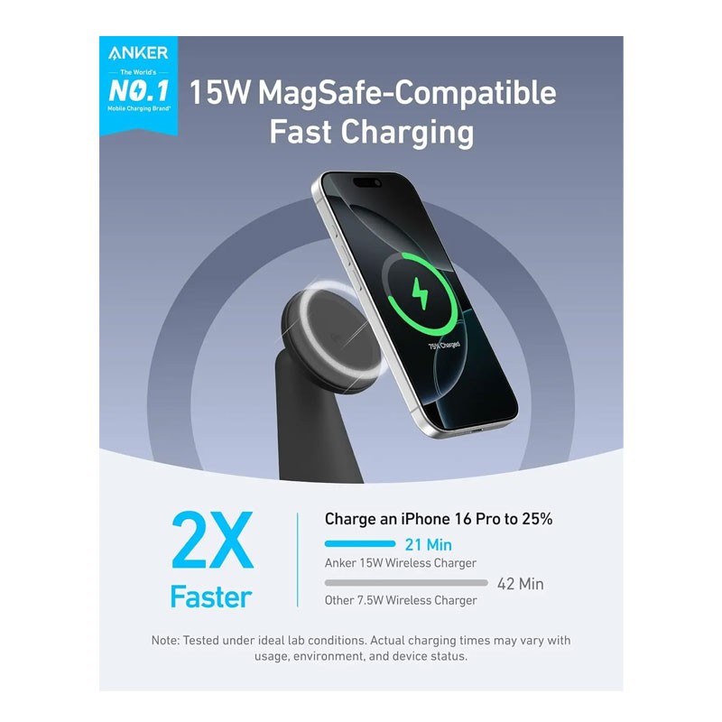 Anker MagGo 2 In 1 Dock Stand Qi2 15W Wireless Charger, A25M7H11-29272