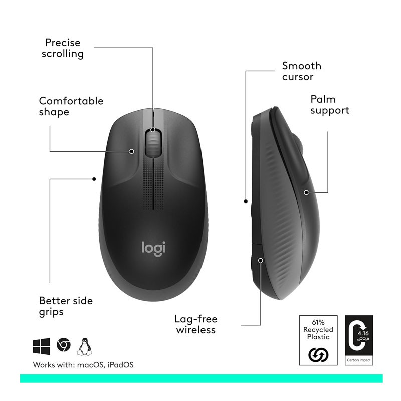 Logitech M187, 2.4 GHz Wireless Connection, 1000 Dpi, Full Size Ambidextrous Curve Design, Wireless Mouse, Black-30137