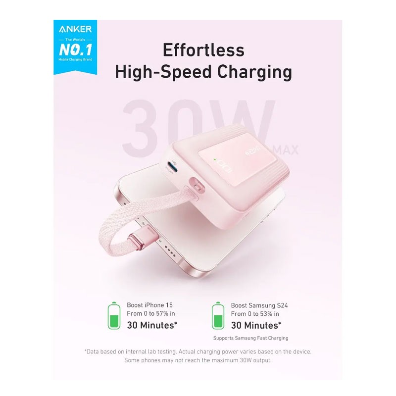 Anker Zolo Powerbank 10000mAh 30W Power Bank Portable Charger With Built In USB C Cable, A1688H11-29028