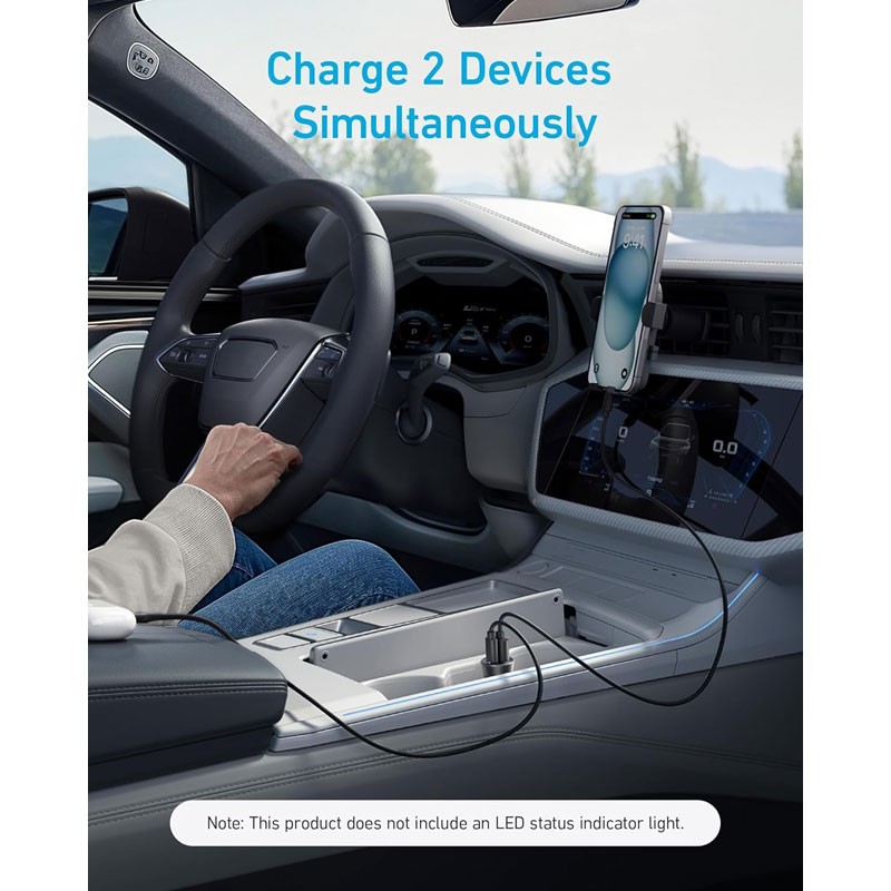 Anker PowerDrive Dual Port Car Charger 30W Fast Charging USB C USB A Black, A2741H11-36406