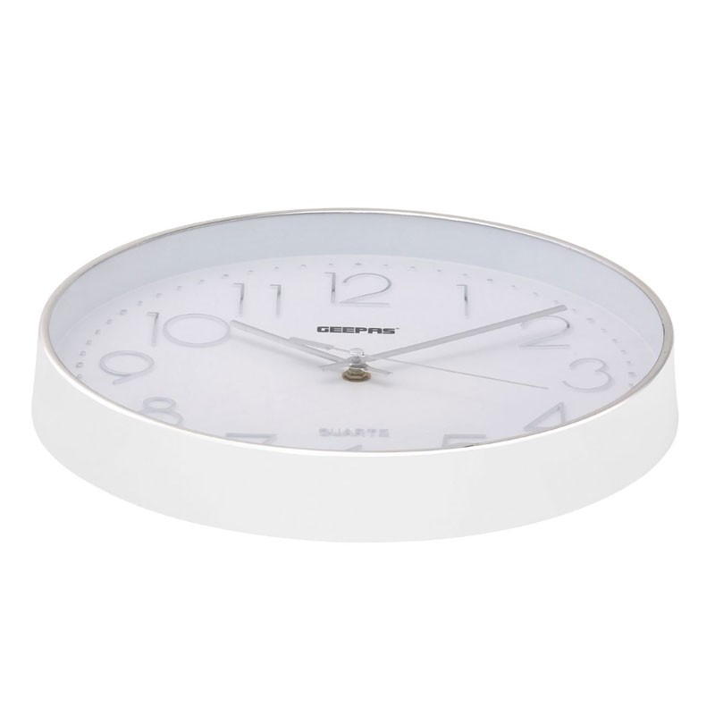 Geepas, Silent Non Ticking, Arabic Numeral Clock, Round Decorative Wall Clock, 3D Silver Dial Wall Clock, GWC26011-31159