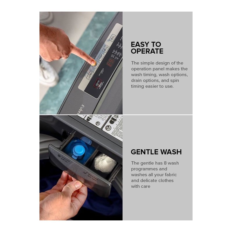 Geepas, Fully Digital Control And Automatic Top Load Washing Machine, 8 Wash Programs With Strong Pulsator, 8KG Fully Automatic Washing Machine, Metallic Grey, GFWM8823SX -30945