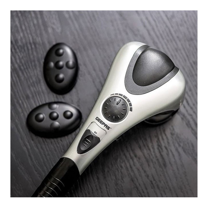 Geepas, 3 Customized Modes, 3 Different Massage Heads For Knotty Muscles And Spasms Relief, Double Head Massager With An Ergonomic Non Slip Grip And 3 Pair Heads, GM86044-33604